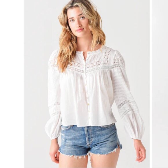 LoveShackFancy Badyn Blouse Shirt Button-Down Long Sleeve Boho White Size Large - Picture 1 of 15